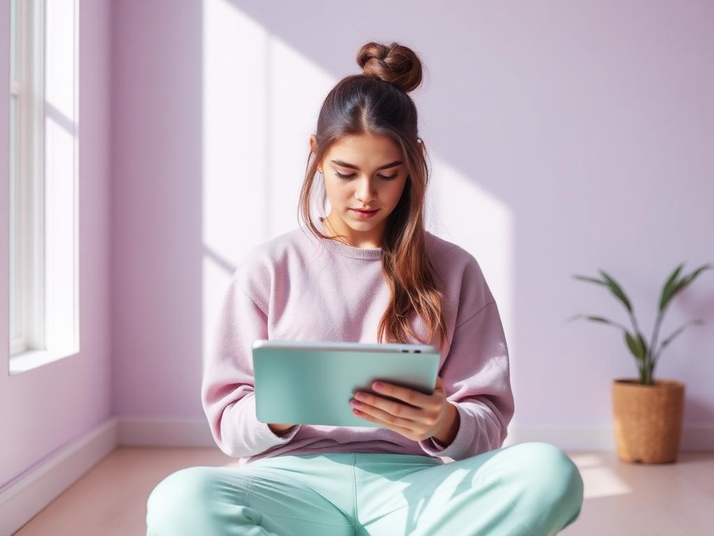 Person using a generic tablet on a sofa in daylight
