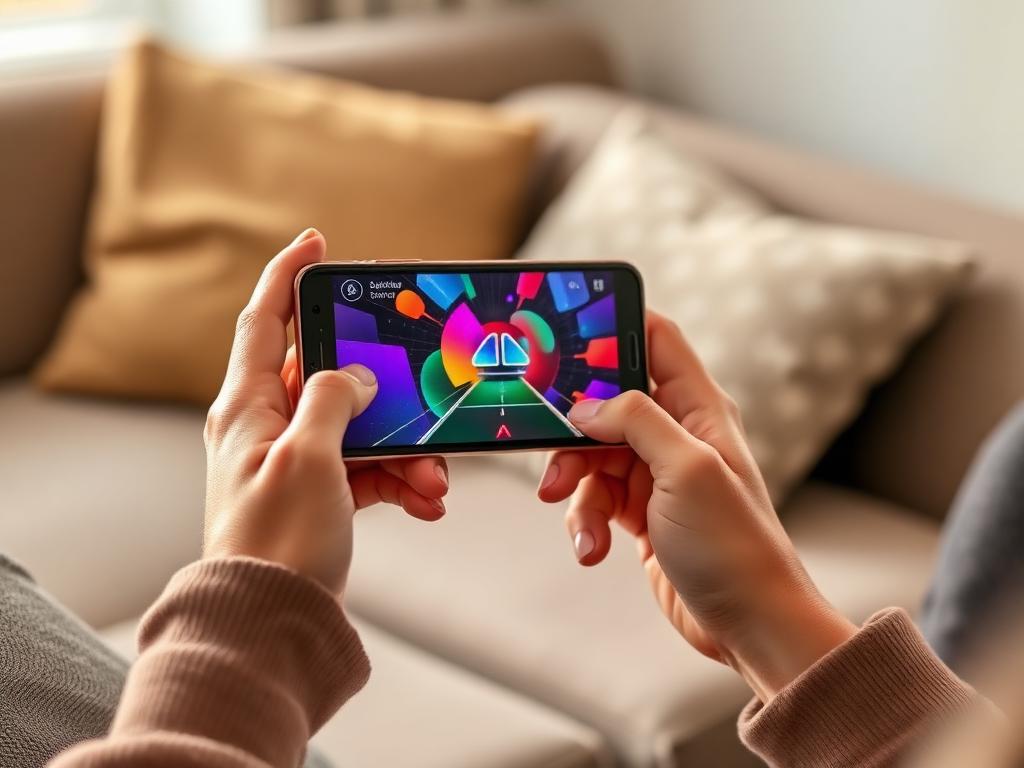Person playing a mobile game on a smartphone