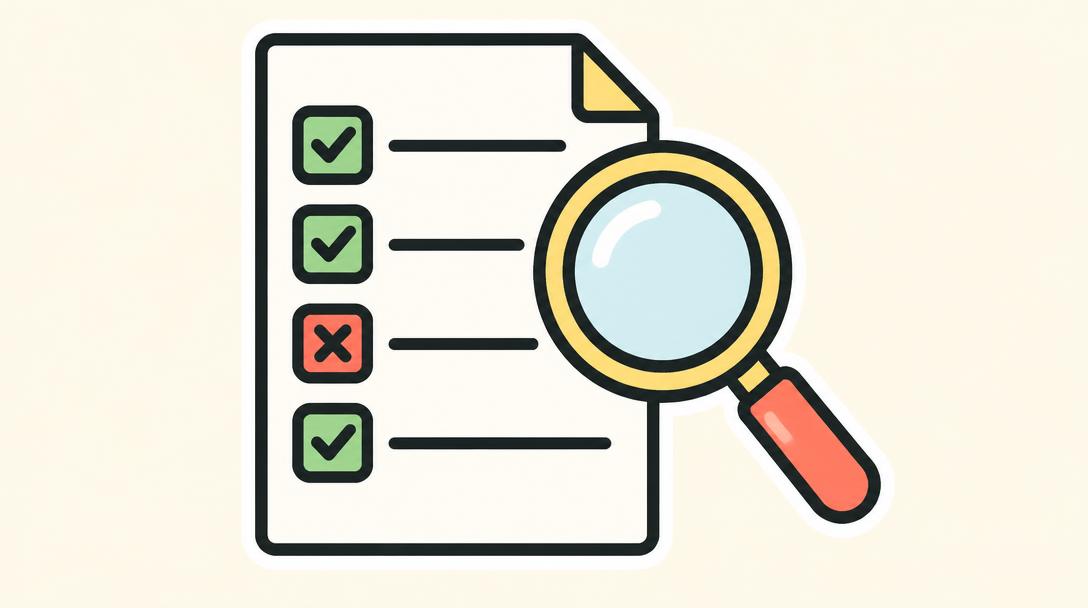 Illustration: Eine Checkliste wird mit einer Lupe geprüft
