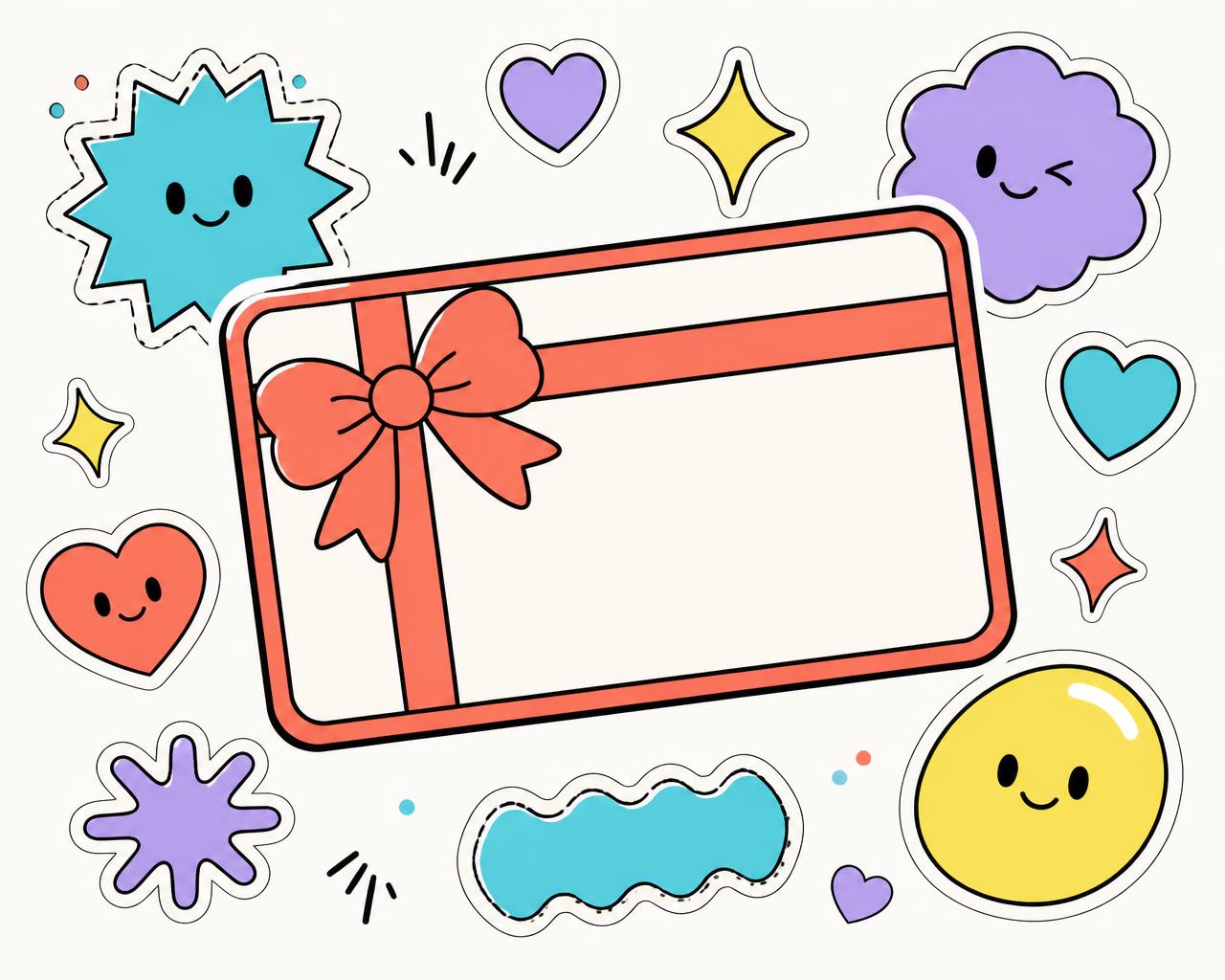 Playful gift-card illustration with sticker elements